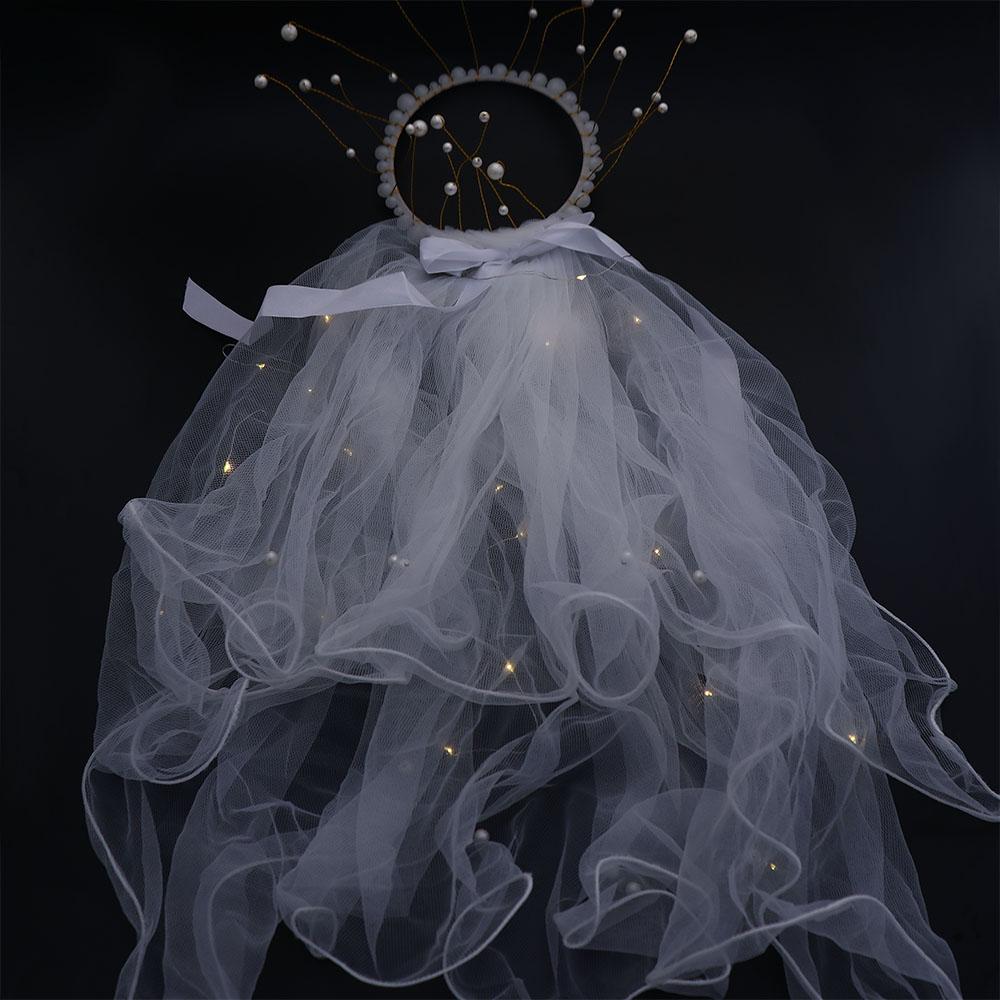 Pearl Hairpin White Veil Bridal LED Light Bride Veil Korean Bride Headwear Bride Crown Wedding Veil