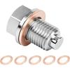 Car M16 X 1.5 Magnetic Oil Drain Plug, Stainless Steel Oil Pan Bolt with 5PCS Copper Crush Washer, Anti-Leak Vehicle Engine Fuel Pan Plug