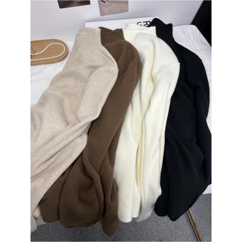 Temperament small stand-up collar soft waxy knitted sweater women's autumn and winter simple casual long-sleeved inner top bottoming shirt