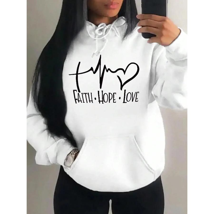 Faith Hope Love Letter Graphic Women Hoody Street Casual Loose Sweatshirt Autumn Fleece Hooded Hip Hop O-Neck Clothing Female