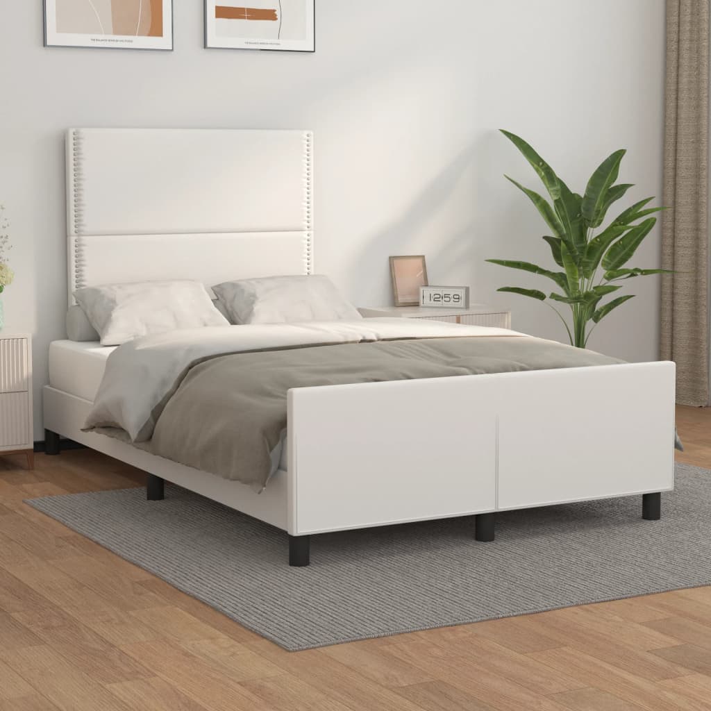 Bed Frame with Headboard White 120 X 200 Cm Faux Leather