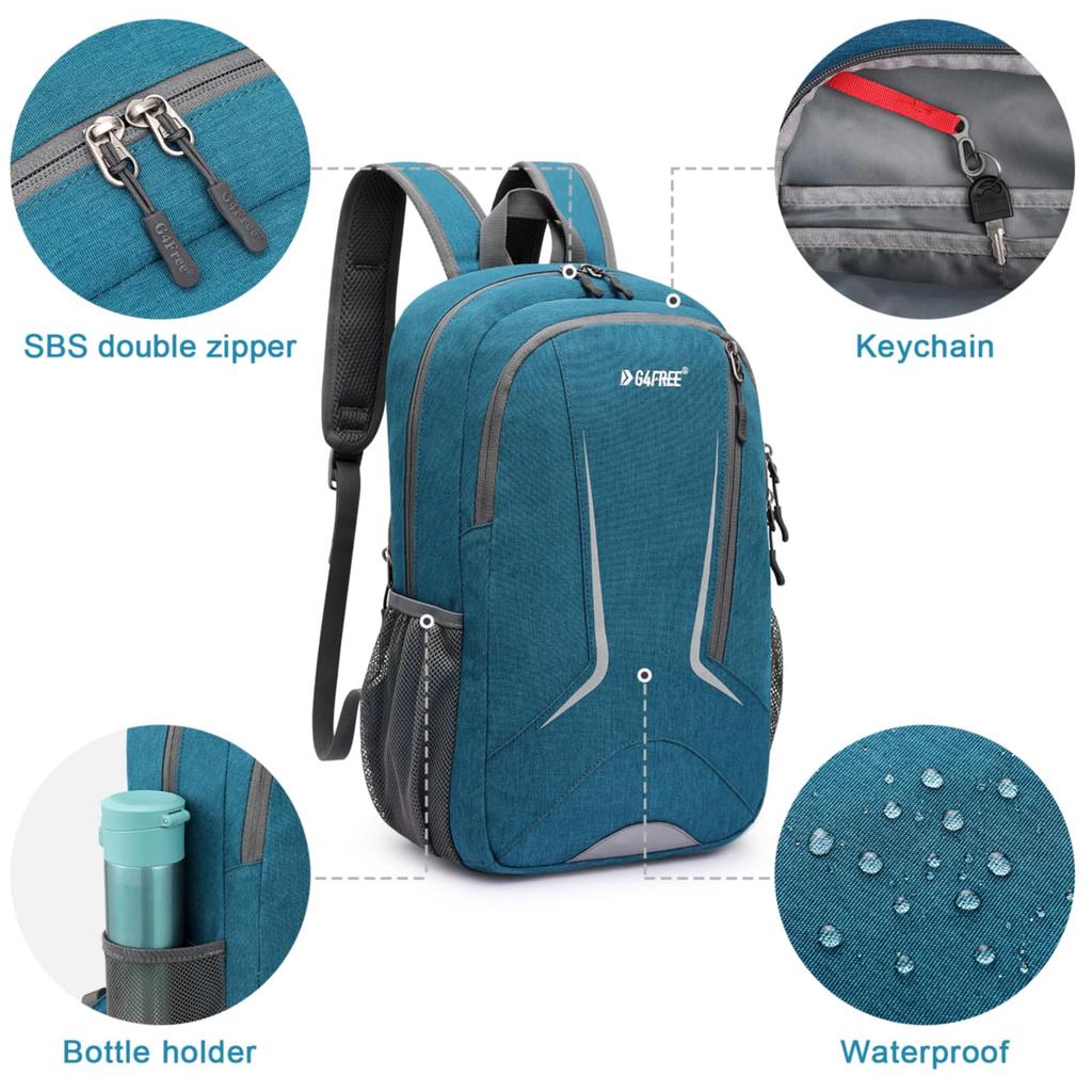 16 RFID for Women [G4Free] Backpack, L, Protection, Compact, Durable, Lightweight, Waterproof, Commuting, School, Hiking, Travel, Outdoors, Men, (Teal