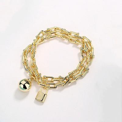 New Woman S925 Sterling Silver Hip Hop Rock U-shaped Lock, Ball Pendant Bracelet Luxury Brand Jewelry Couple Holiday Gift Co