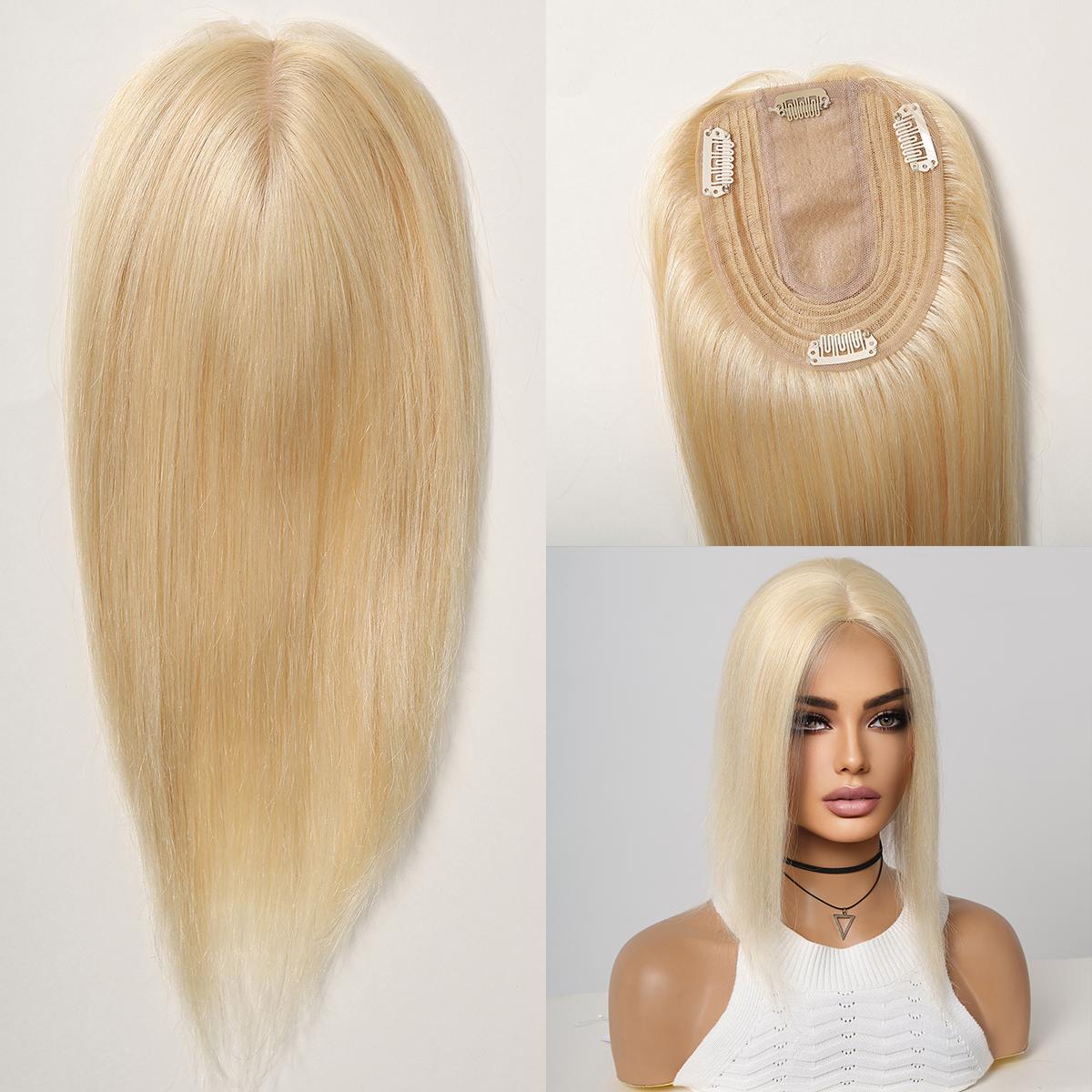

HAIRCUBE Топери для людського волосся Brown Highlight Blonde Hair Hair Topper для жінок з тонким волоссям Шовкова основа HairExtension in Topper Middle Part