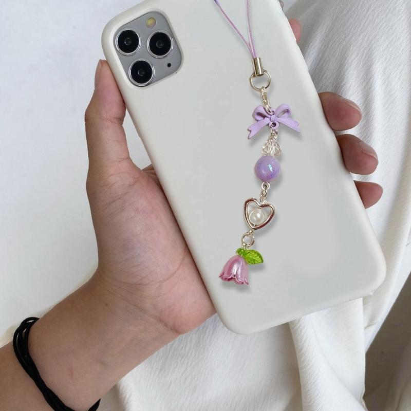 Hjärta Telefon Snodd Stilfull Telefon Berlock Rosett Telefon Dekoration Blomma Väska Hänge Gåva för Modeentusiaster