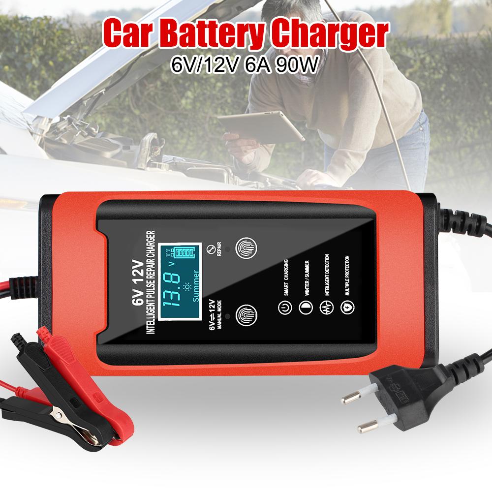 Cycle GEL Lead-Acid Charger Universal Auto Motorcycle 6V 12V 6A Smart Fast Charge Pulse Repair LCD Display Car Battery Charger