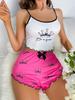 Set Pigiama Estivo da Donna Stile Europeo e Americano Sexy con Stampa Top Canottiera e Pantaloncini Casual Due Pezzi Loungewear