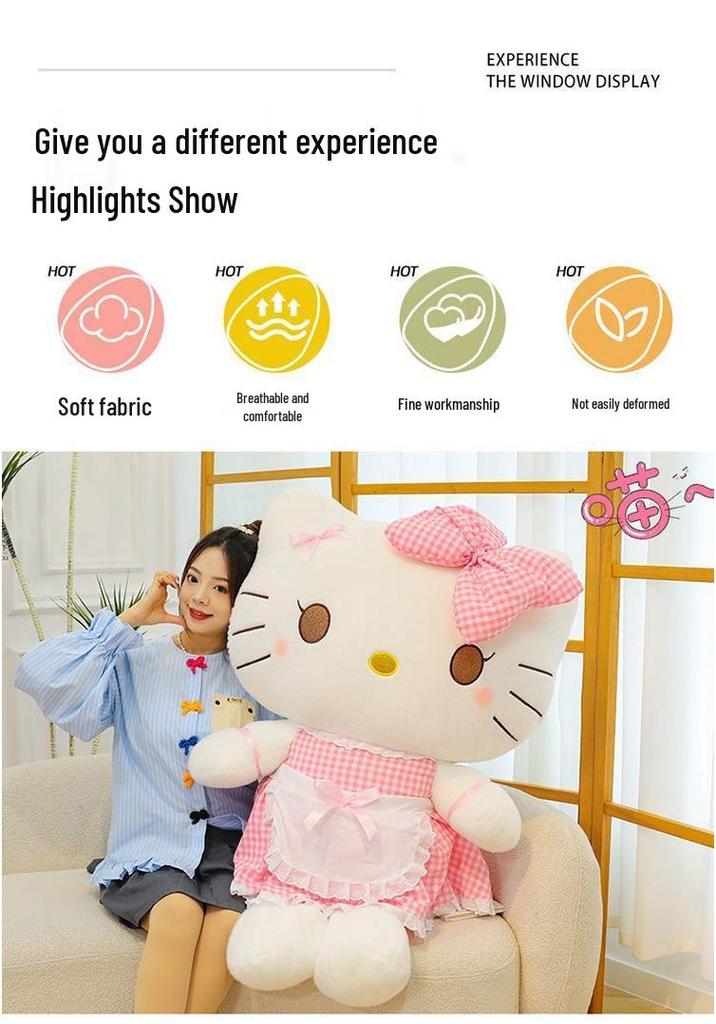 Creative Hello Kitty Plush Toy: Cute Maid Cat Doll with Bow - Perfect Birthday Gift Companion