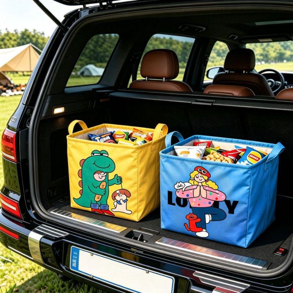 Waterproof Foldable Storage Basket Cartoon Print Car Trunk Organizer New Laundry Hamper Home
