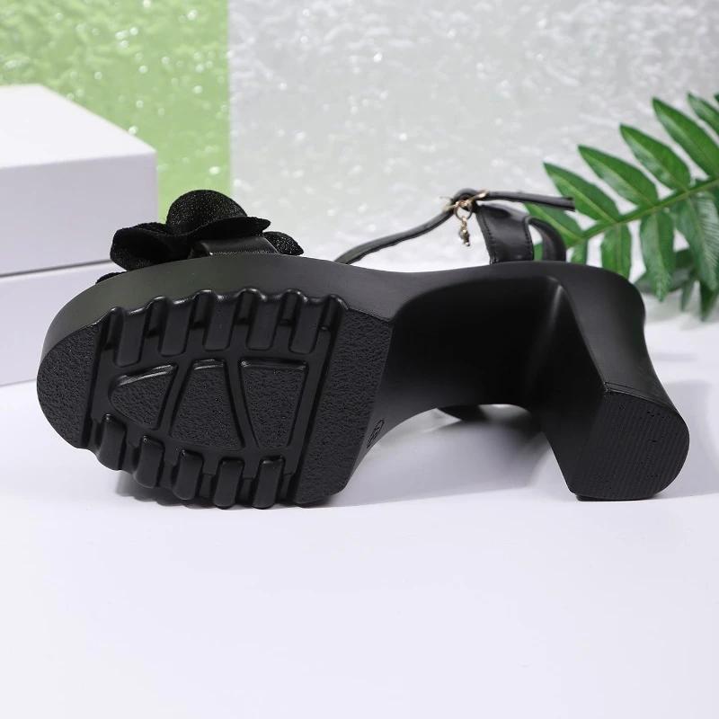 2025 Letnie Sandały na Wysokim Obcasie Damskie Gladiator Odkryte Palce Seksowne Peep Toe Grube Obcasy Buty na Platformie Modne Kwiatowe Damskie Sandały