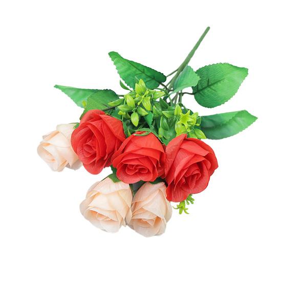Artificial Rose Flower 6 Heads Fake Silk Floral Arrangement Realistic Rose Bouquet with Long Stem for Bridal Bouquet Valentines B