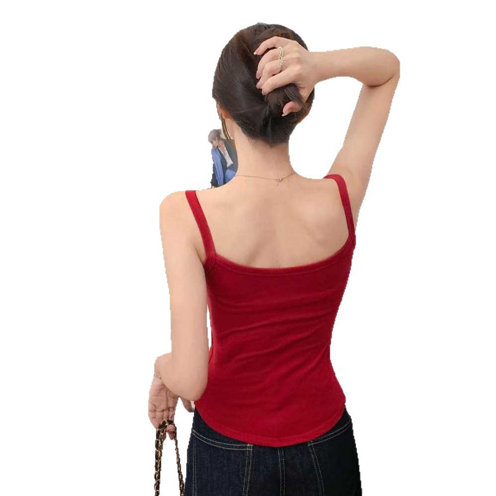 #Early autumn new sweet wind polished U-neck thermal vest slim and thin one-piece with chest pad versatile woman