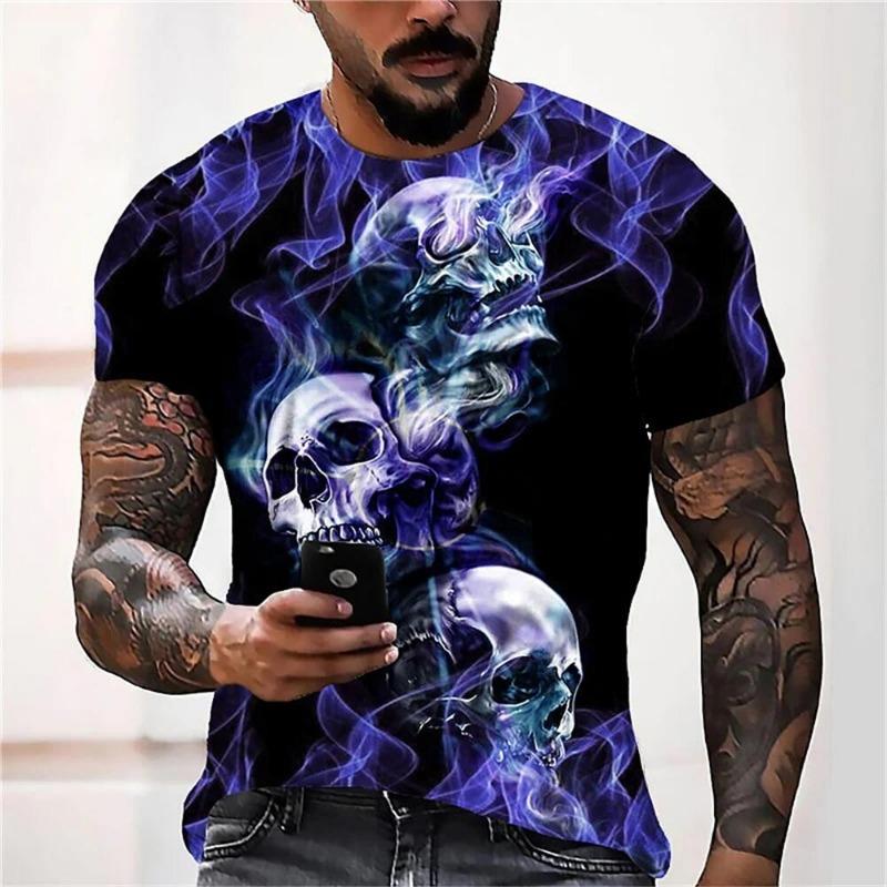 Men's Casual T-Shirt, Gothic Skull Heart Hands Graphic Black Short Sleeve Crew Neck Tee Cool Streetwear Halloween Fashion Top