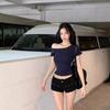 2025 Summer Trendy Off-Shoulder Crop Top for Women - Slim Fit, Short Sleeve