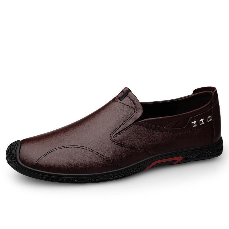 Men's Shoes Spring Business Casual Leather Shoes Men's First Layer Cowhide Soft Sole Men's Driving Shoes Lazy One Pedal Dad Shoes