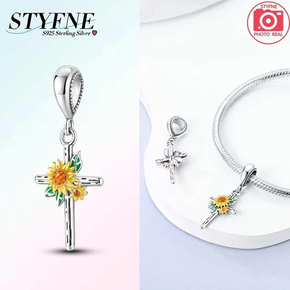 Pendants Woman Blue Copper Sunflower Purple Blue Cross Beads Charms Fit Original Pendant Bracelet Women Jewelry