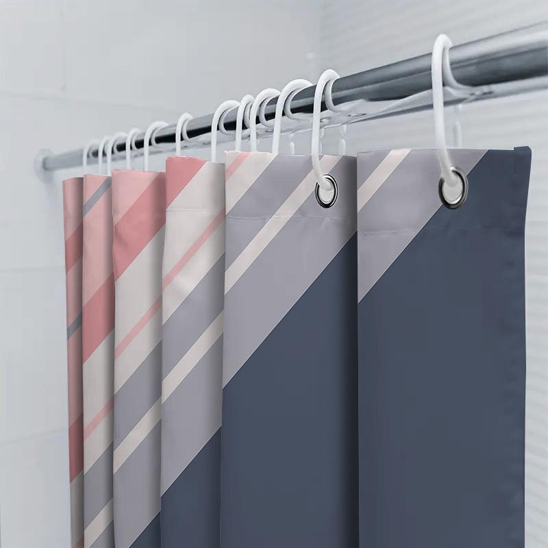 Shower Curtain Set Waterproof Abstract Stripe Pattern Bathroom Decor Modern Farmhouse Coastal Fabric Backdrop