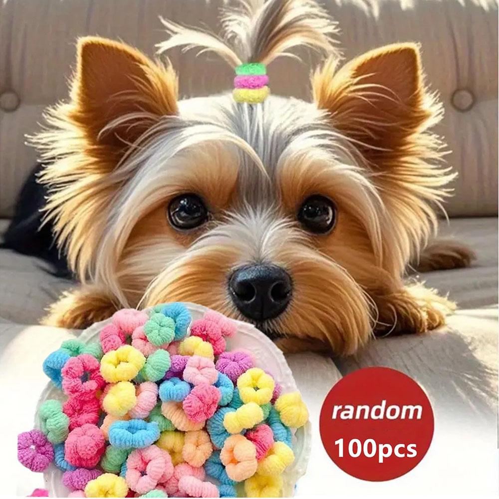 

100Pcs Candy Colour Small Dogs Hair Rings For Pets Grooming, No Damage Hair