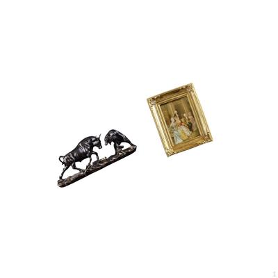 Modern Feng Shui Cow Cattle Animal Sculpture Resin Photo Frame Card Display Holder Glass Front