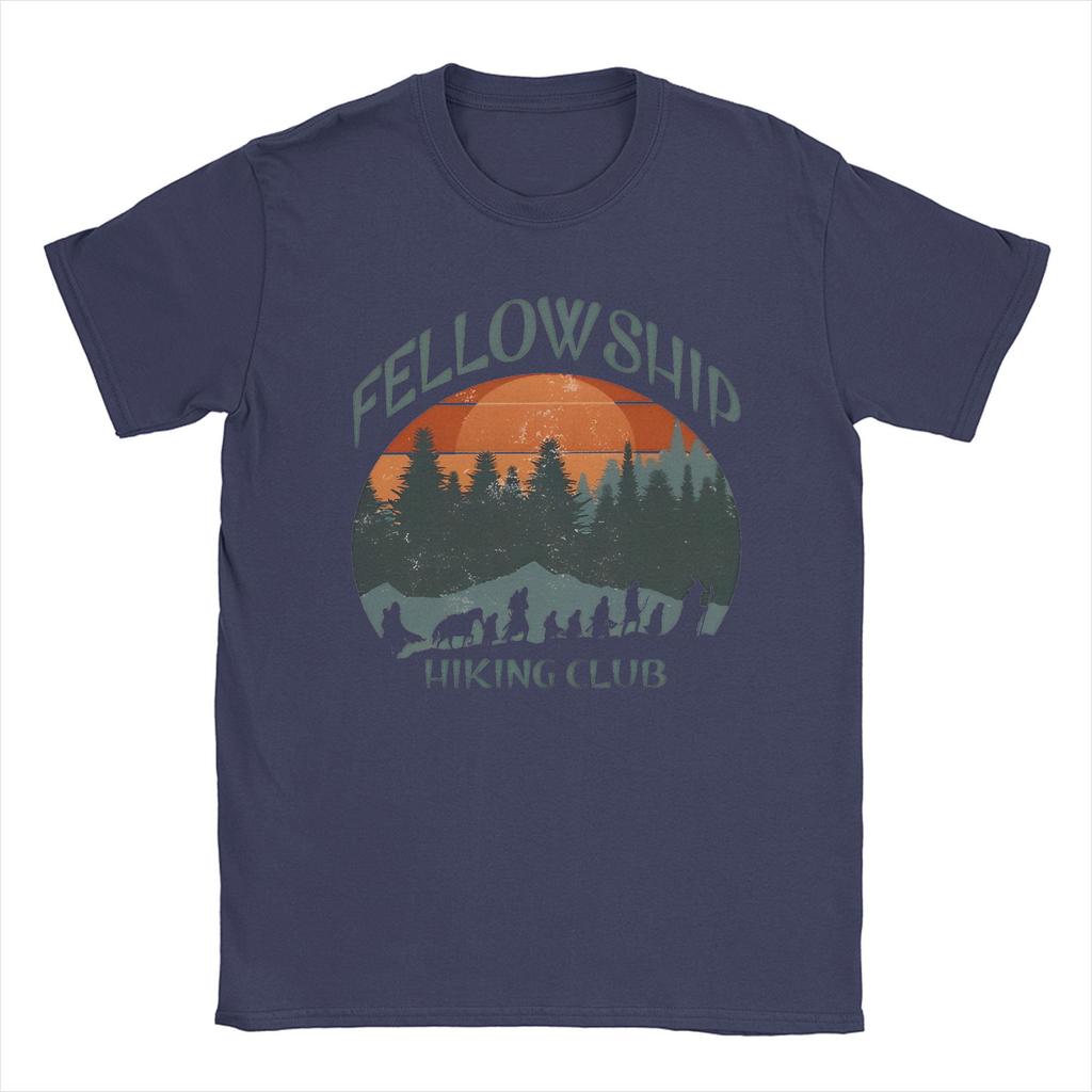 L-Lords Of The R-Rings Fellowship Hiking Club T Shirt Men 100% Cotton Vintage T-Shirts Round Neck  Tee Shirt Short Sleeve Merch