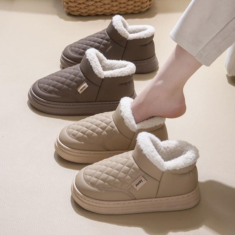 All-inclusive Heel Cotton Slippers Women's Winter Waterproof Home Indoor Velvet Thickened Warm Cotton Shoes Men