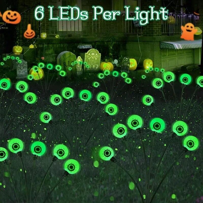 Newly Upgraded Halloween Green Eyeball Light 1PC 6-Head Solar Outdoor Waterproof Plug-in Stake Lights Or Yard Lawn Garden Decor