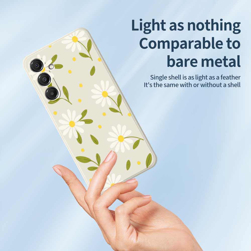 For Samsung Galaxy A16 5G/4G Case White Flowers Green Leaves Pattern Printing Straight Edge TPU Phone Back Cover