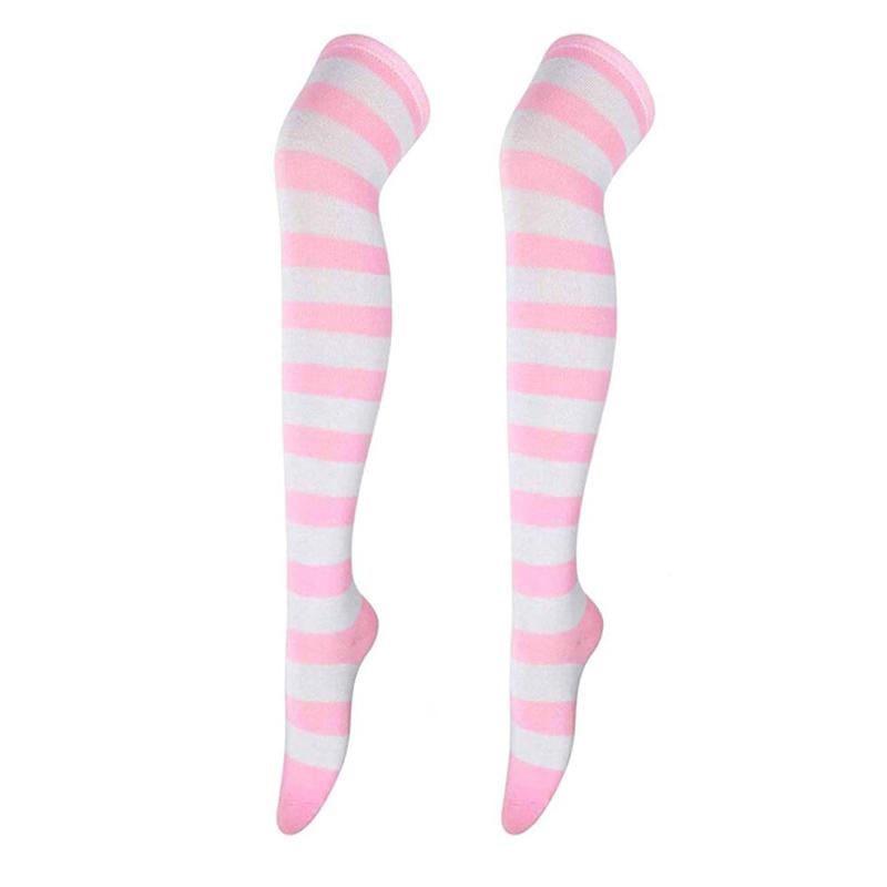 Sexiga Långa Över Knäet Lårhöga Strumpor Japanska Svart Vita Randiga Kvinnor Damer Flickor Kawaii Lolita Anime Bomull Varma Strumpor
