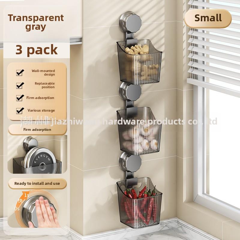 New suction cup wall-mounted kitchen storage rack onion, ginger and garlic seasoning storage kitchen onion, ginger and garlic storage basket rack