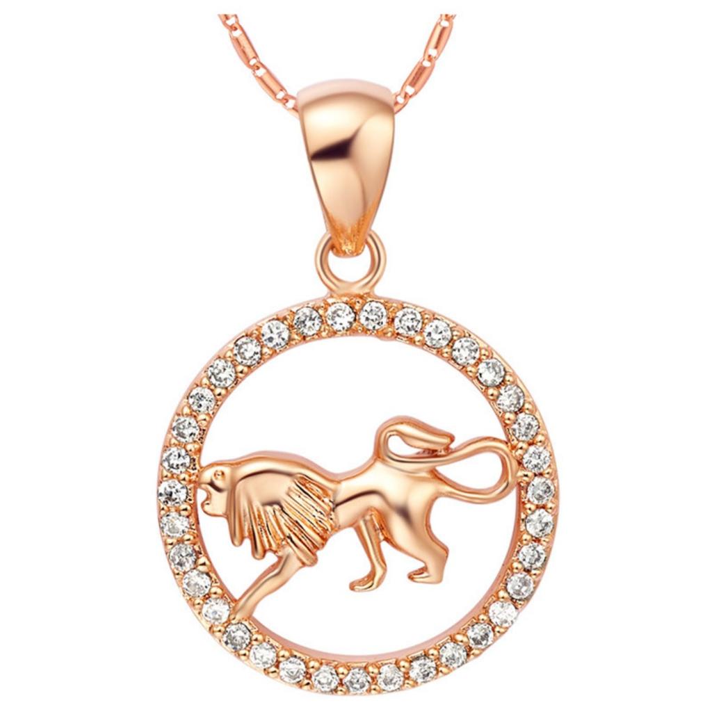 Rose Gold Color Twelve Constellations Zircon Pendant Necklace Female Jewelry
