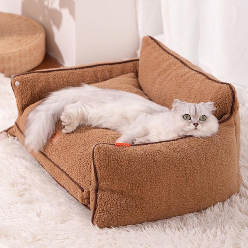 

All-Season Universal Kennels Winter Warm Pet Sofa For Dogs Cats Warm Cat Nest Dog Sleeping Mats Removable Washable Pet Supplies M 70X50X29CM коричневый
