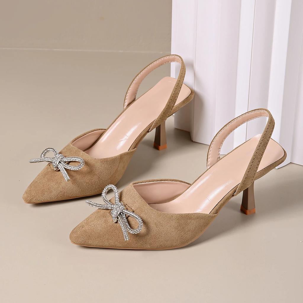 Butterfly-knot Design Women's High Heels Rhinestone Sexy Pointed Stiletto Transparent Wedding Women's Hollow Dress Party Shoes