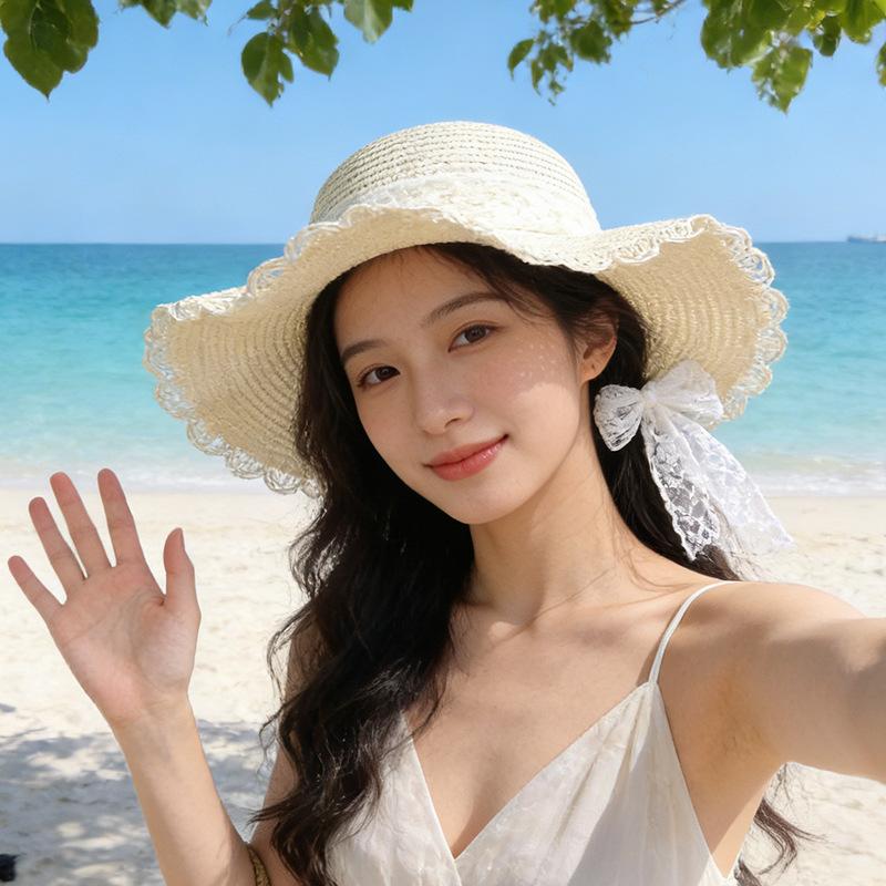 

Straw hat seaside beach sun protection hat women s UV protection sun protection hat travel big brim sun hat M（56-58cm）