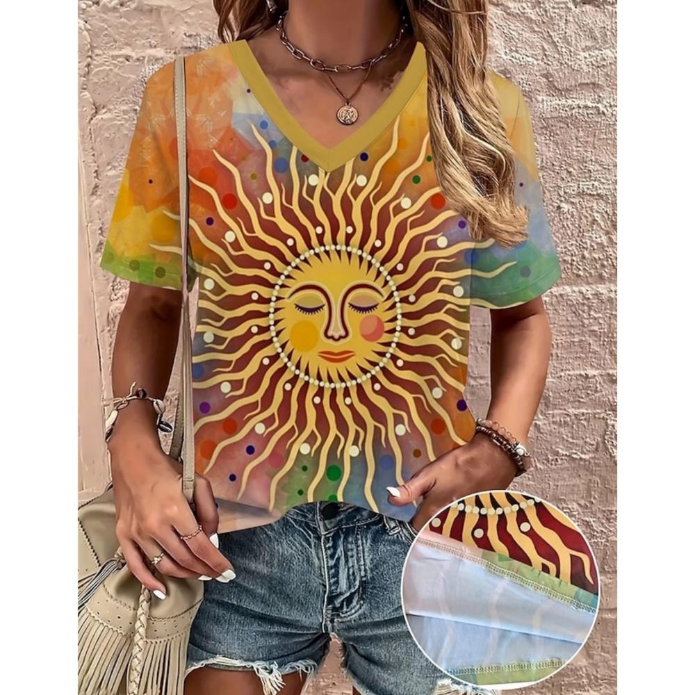 Summer women's short sleeved V-neck T-shirt fashionable