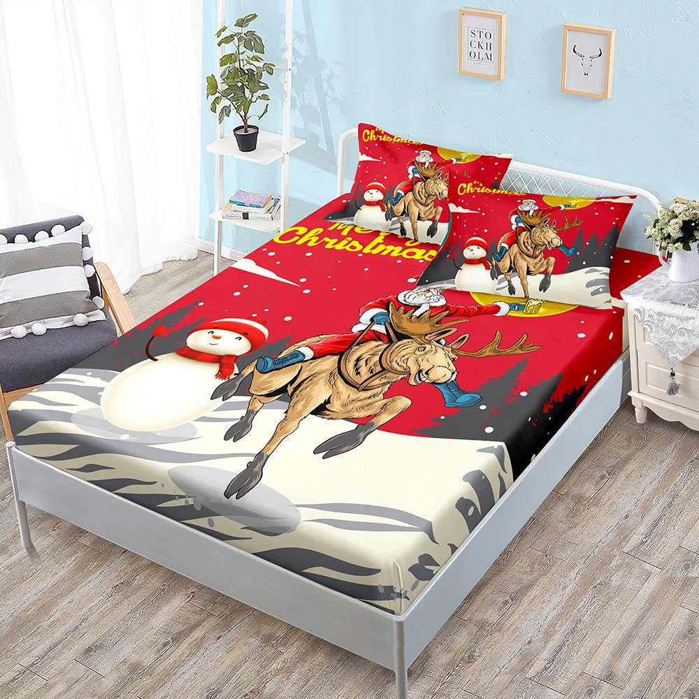 Santa Claus Printed Bed Sheets Snowflakes Christmas Trees Elk Elastic Bands Bed Sheet Pillowcases Home Decor Fashion Bedding