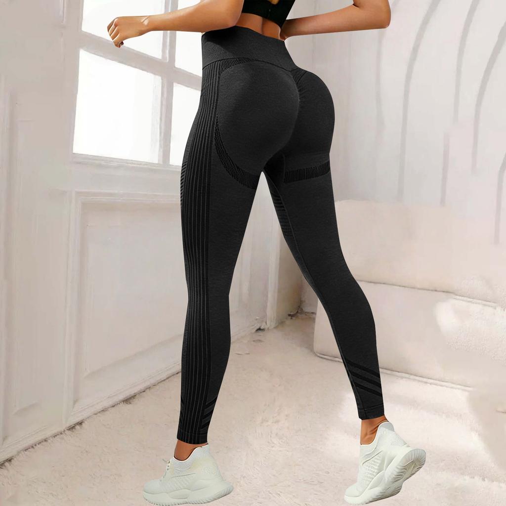 High Waist Seamless Yoga Leggings for Women Elastic Sports Workout Tights with Lines for Outdoor Running Fitness