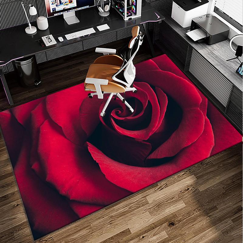 Blue Roses And Butterflies Office Rug Chair Mat, Entryway Carpet, Suitable for Front Door, Bedroom, Living Room, Desk, Holiday Gift