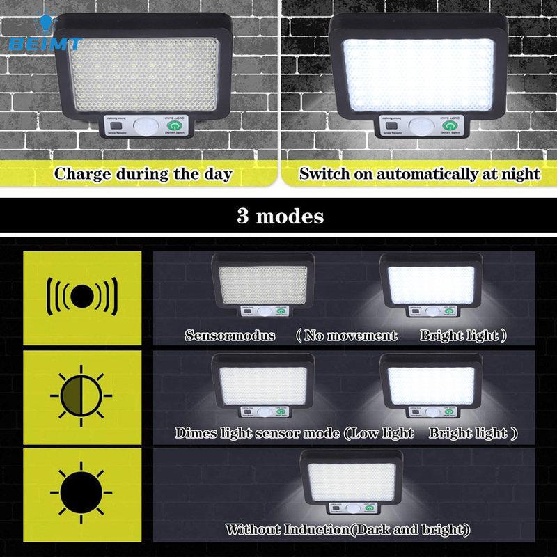 56LED/72/108/117COB Solar Split Wall Lamp 3-mode Outdoor Waterproof Motion Sensor Garden Emergency Street Lamp Remote Control Wall Lamp