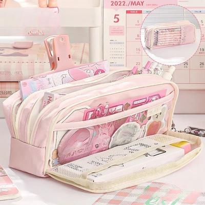 Estuche para lápices de 5 capas, transparente, con ventana divisoria, multicapa, para lápices, gran capacidad, bolsa de almacenamiento de papelería, regalo para estudiantes
