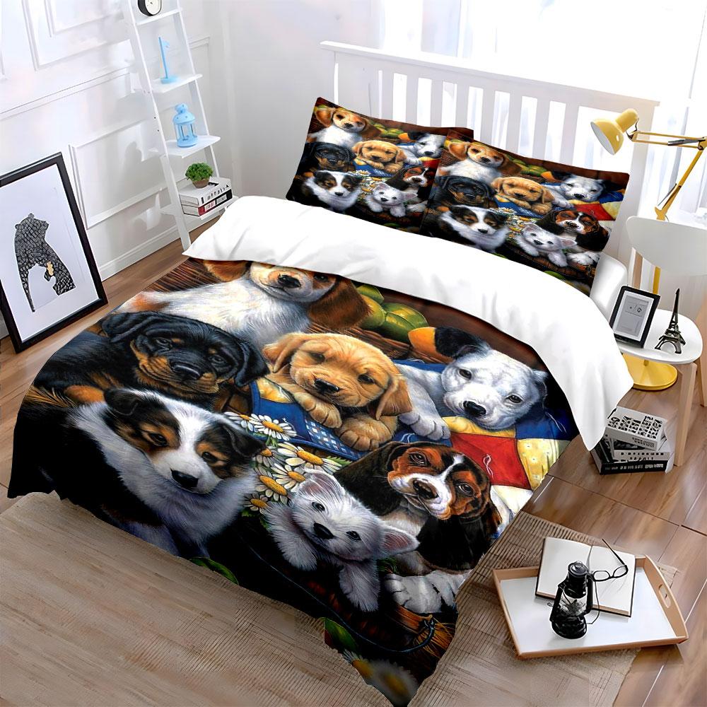 Dogs and flowers pattern. Bedding sets Duvet cover sets Duvet covers Pillowcases(1 * Duvet Cover 2 * Pillowcases without duvet insert)