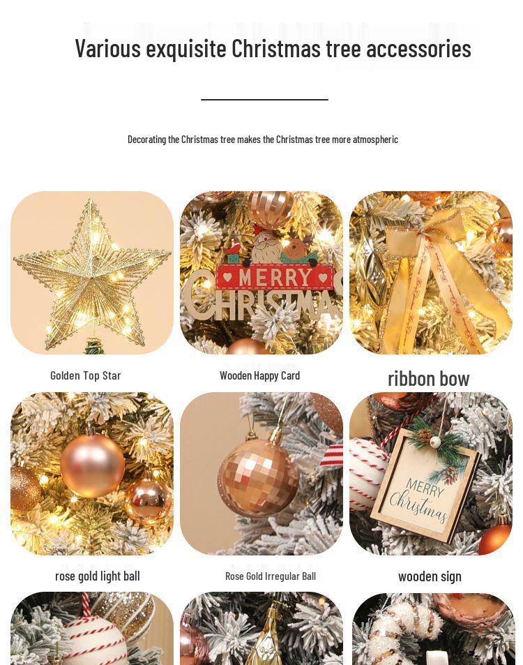 Skandinaviško stiliaus aukštos klasės balto sniego Kalėdų eglutės dekoracijų rinkinys (1.5/1.8/2.1m)