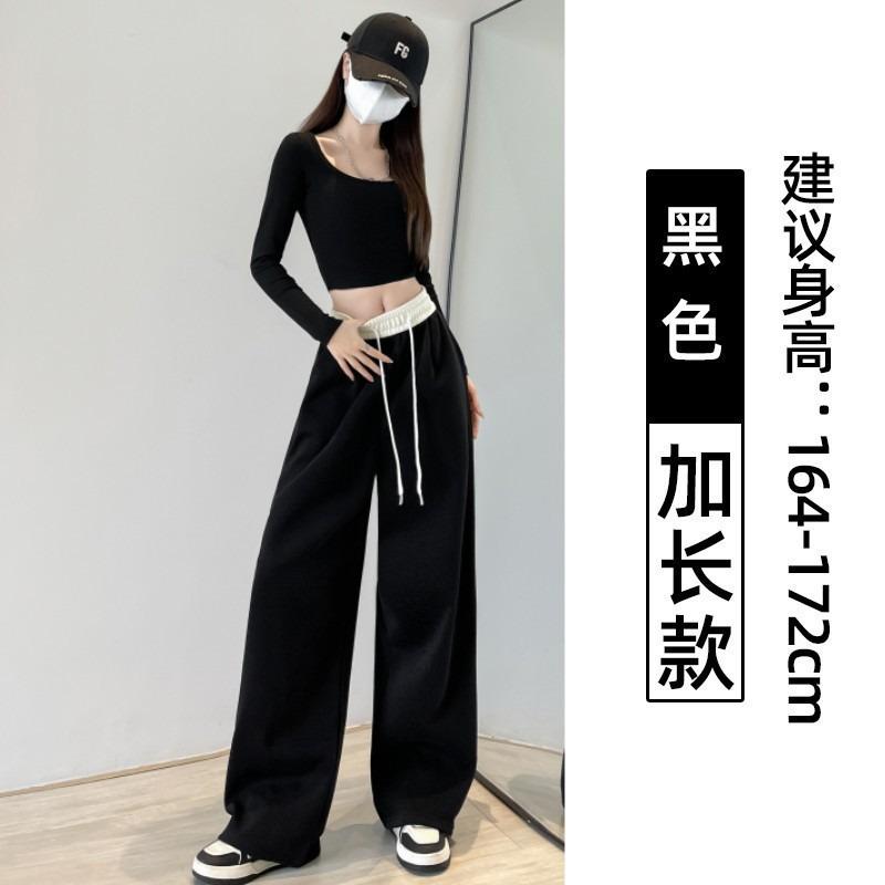 Lazy Navy Blue Wide-leg Pants Women's Spring and Autumn New High-waisted Loose and Thin Mopping Sports Casual Sweatpants