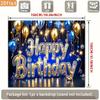 2D Blue Gold Happy Birthday Backdrop, Glitter Balloon Photography Background for Party