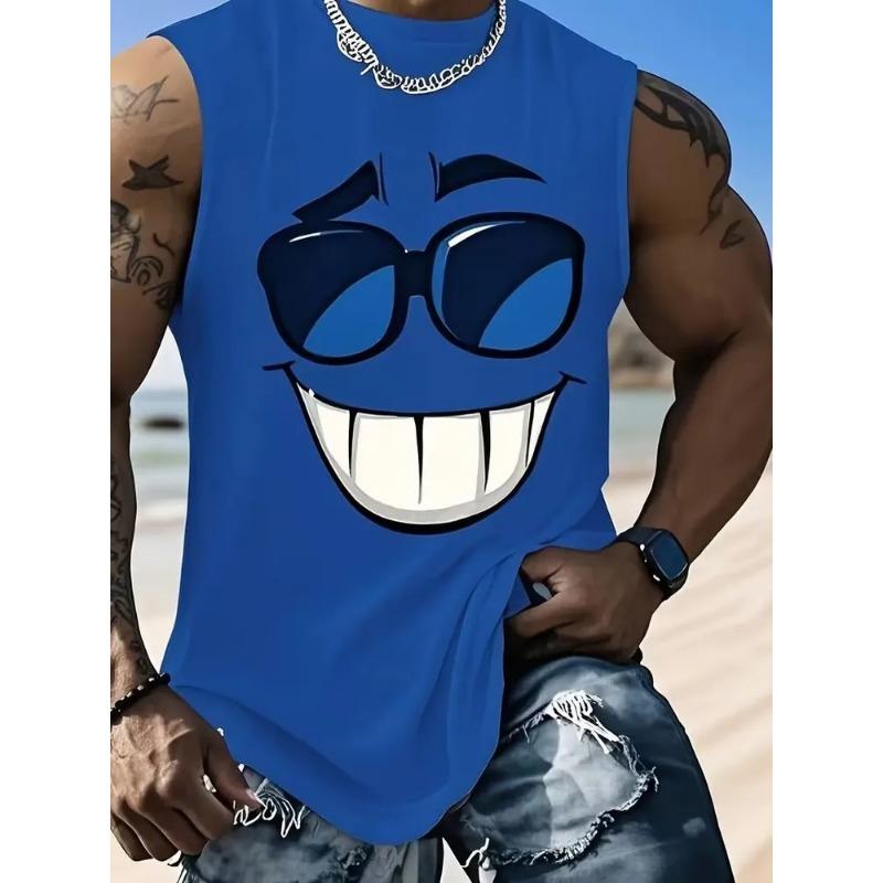 Summer Men's Sleeveless Vest, with Printed Design, Lightweight and Breathable, Suitable for Beach Leisure and Vacation, Machine Washable