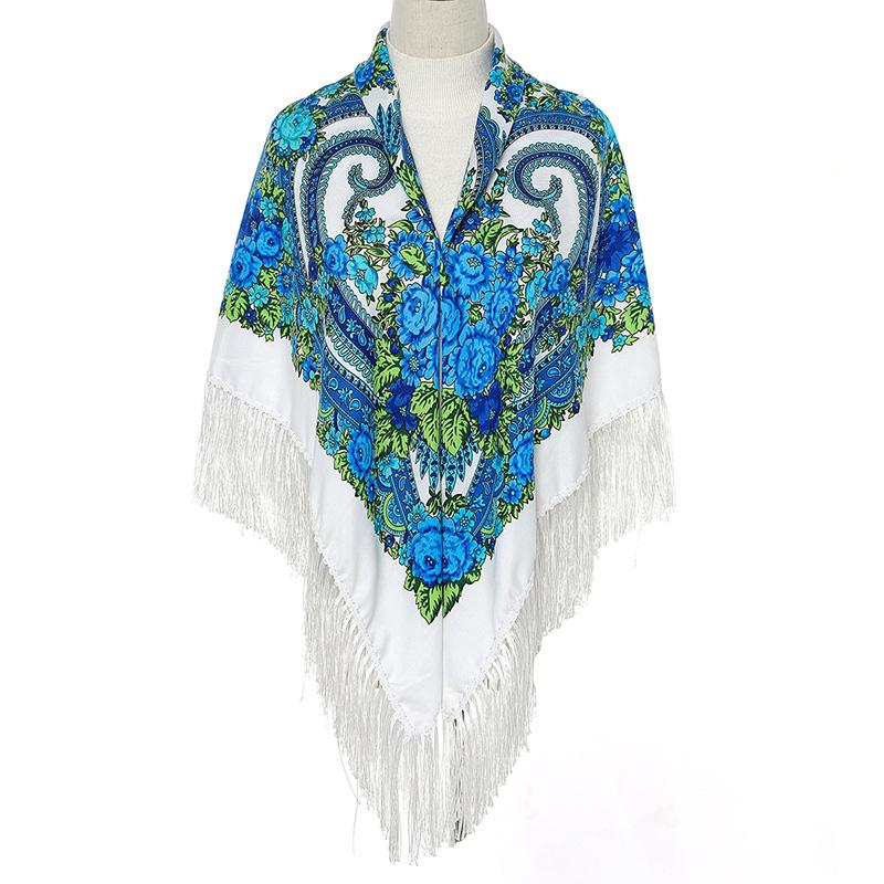 Women Luxury Floral Printed Shawl Scarf For Woman Square Babushka Handkerchief Head Wraps Cardigan  Bohemia Retro Fringed Cape