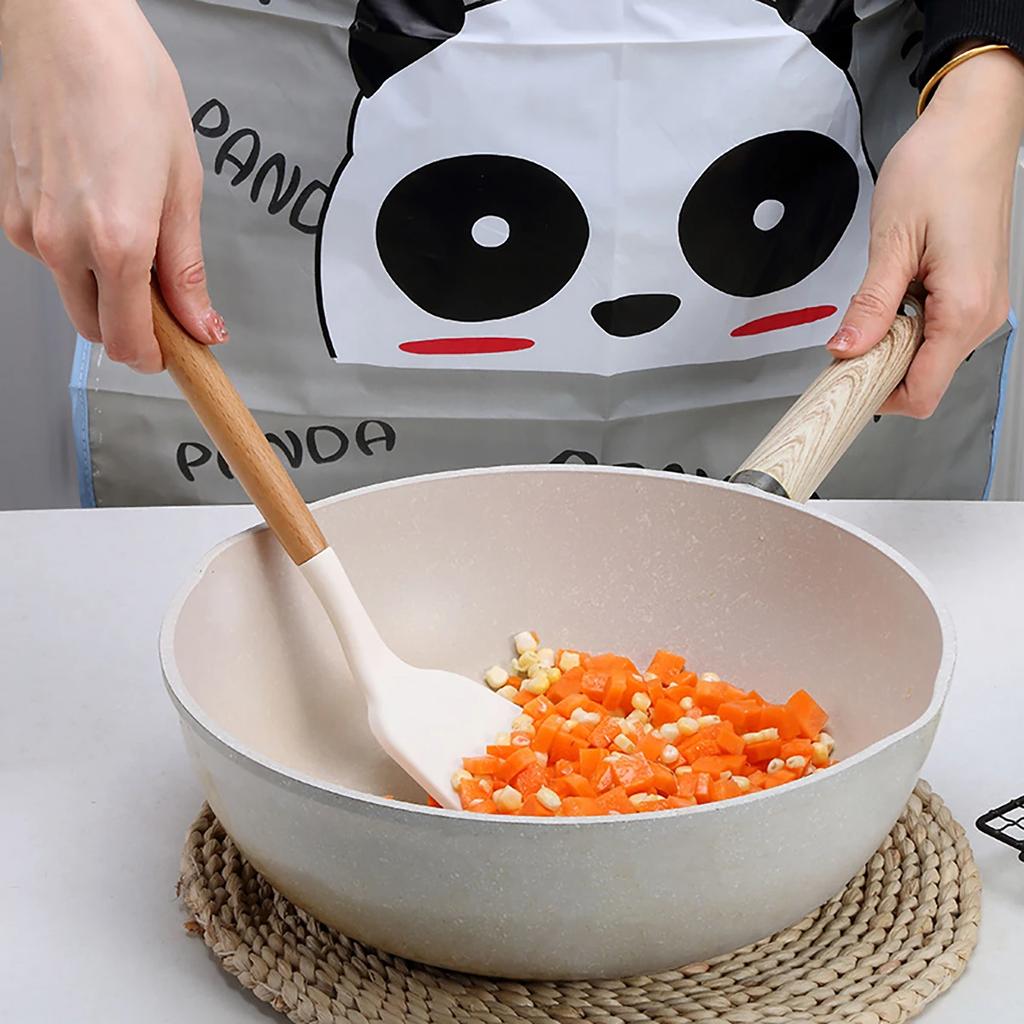 12Pcs Cooking Spoon Set with Wooden Handles Non-stick Silicone Cookware, Heat-resistant Kitchen Tools Storage Container