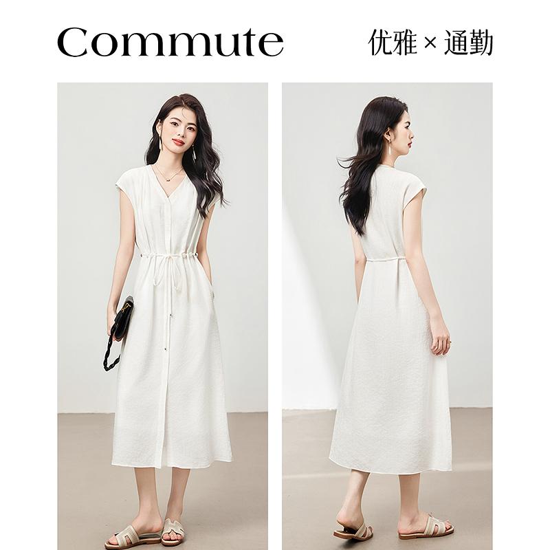 Thin strip mid length dress sleeveless V-neck casual skirt
