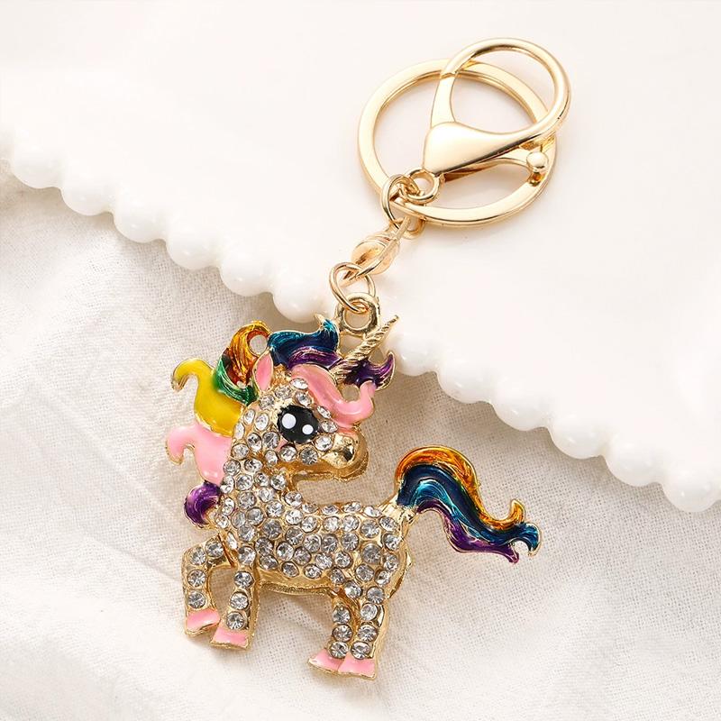 1PC Crystal Bags Decor Car keyrings for Women Rhinestone Elephant Horse Pendants Unicorn Keychain
