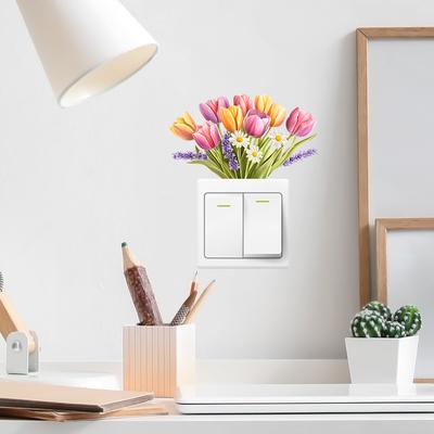 Watercolour Tulip Flower Bedroom Living Room Switch Home Background Beautification Wall Sticker