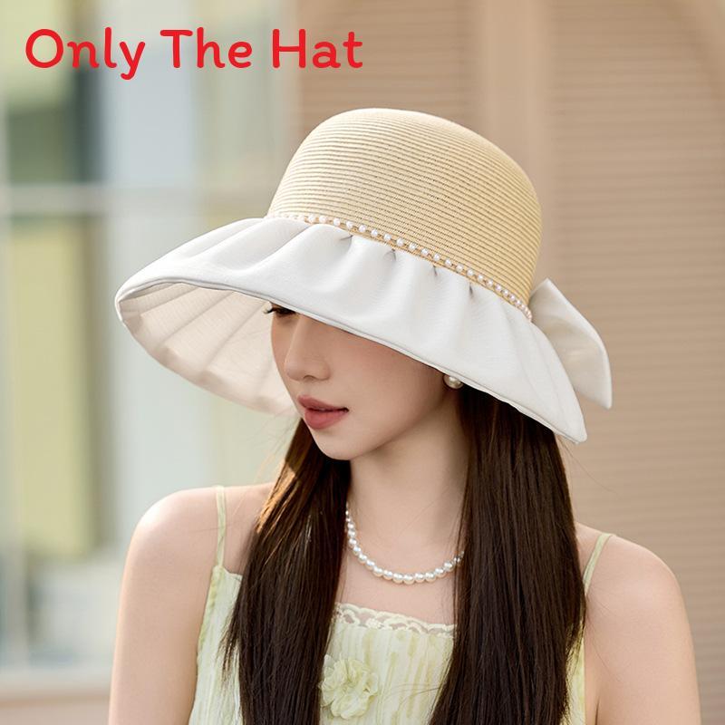Summer Outdoor Sun Hat For Women With Pearl Decor And Wide Brim For Sun Protection And Breathability